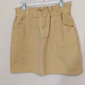 NWT entro mustard yellow soft denim paperbag waist mini skirt with pockets large